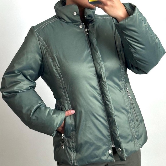 MICHAEL KORS Green Waterfowl Down Quilted Puffer Jacket Winter Coat Size- Large - Picture 3 of 11